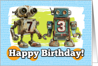 73 Years Old Happy Birthday Robots card