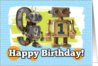 91 Years Old Happy Birthday Robots card