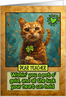 Teacher St. Patrick’s Day Ginger Cat Shamrock card