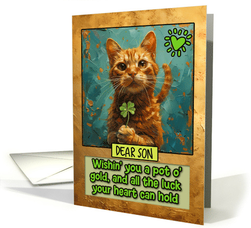 Son St. Patrick's Day Ginger Cat Lucky Clover card (1828254)