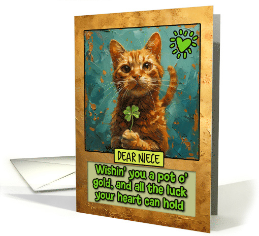 Niece St. Patrick's Day Ginger Cat Lucky Clover card (1828268)