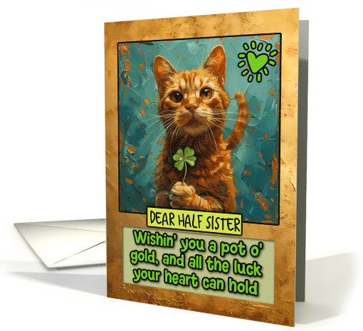 Half Sister St. Patrick's Day Ginger Cat Lucky Clover card (1828286)