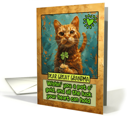 Great Grandma St. Patrick's Day Ginger Cat Lucky Clover card (1828302)