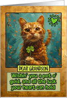Grandson St. Patrick’s Day Ginger Cat Lucky Clover card