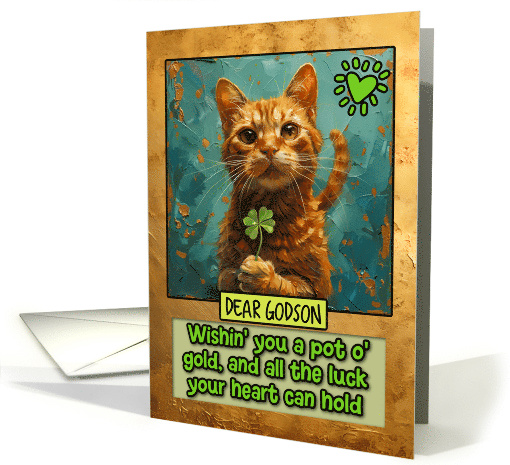 Godson St. Patrick's Day Ginger Cat Shamrock card (1828318)