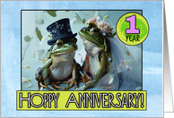 1 year Hoppy Wedding Anniversary Frog Pair card