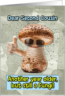 Second Cousin Happy Birthday Thumbs Up Fungi with Sunglasses card