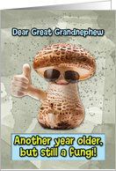Great Grandnephew Happy Birthday Thumbs Up Fungi with Sunglasses card