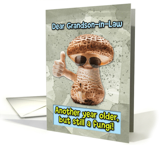 Grandson in Law Happy Birthday Thumbs Up Fungi with Sunglasses card