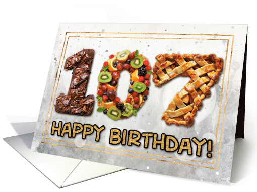107 Years Old Happy Birthday Cake card (1831030)
