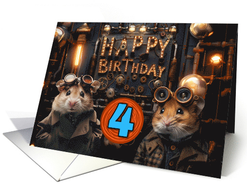 4 Years Old Happy Birthday Steampunk Hamsters card (1831722)