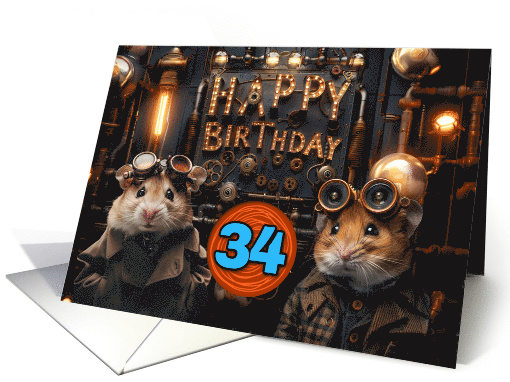 34 Years Old Happy Birthday Steampunk Hamsters card (1831920)