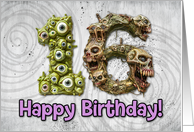 16 Years Old Happy Birthday Zombie Monsters card