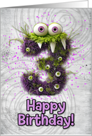 3 Years Old Happy Birthday Zombie Monsters card