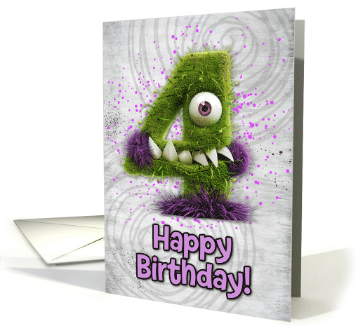 4 Years Old Happy Birthday Zombie Monsters card (1832708)