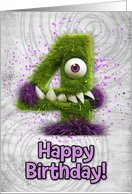 4 Years Old Happy Birthday Zombie Monsters card