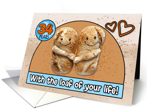 34 Year Wedding Anniversary Pair of Bread Loafs card (1832822)