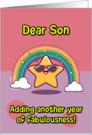 Son Happy Birthday LGBTQIA Rainbow Kawaii Star card