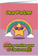 Partner Happy Birthday LGBTQIA Rainbow Kawaii Star card