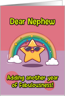 Nephew Happy Birthday LGBTQIA Rainbow Kawaii Star card