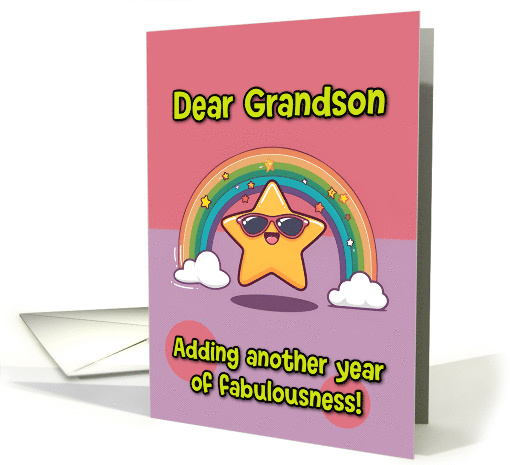 Grandson Happy Birthday LGBTQIA Rainbow Kawaii Star card (1835496)