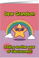 Grandson Happy Birthday LGBTQIA Rainbow Kawaii Star card