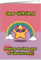 Girlfriend Happy Birthday LGBTQIA Rainbow Kawaii Star card