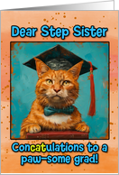 Step Sister Congratulations Graduation Ginger Cat card