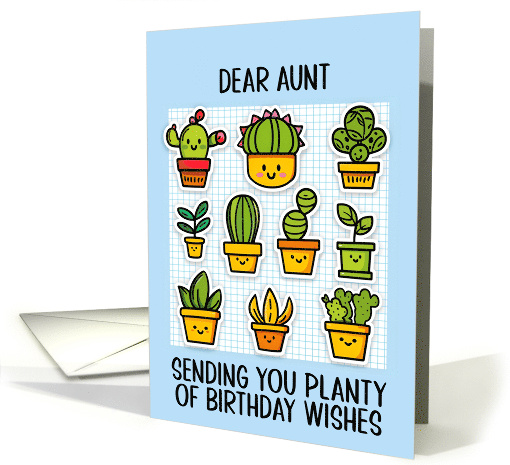 Aunt Happy Birthday Kawaii Cartoon Cactus Plants in Pots card