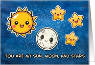 Kawaii Cartoon Sun Moon and Stars card