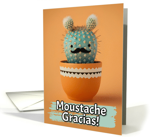 Thank You Kawaii Cactus Plant with Moustache card (1837512)