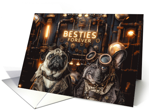 Friendship Besties Steampunk Pug and French Bulldog card (1837540)