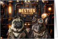 Friendship Besties Steampunk Pug and French Bulldog card