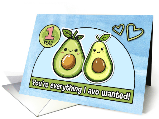 1 Year Wedding Anniversary Pair of Kawaii Cartoon Avocados card