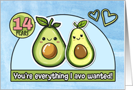14 Year Wedding Anniversary Pair of Kawaii Cartoon Avocados card