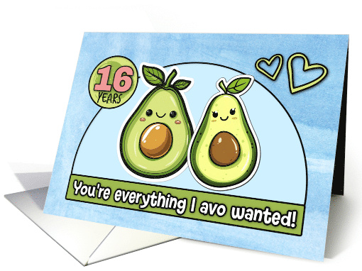 16 Year Wedding Anniversary Pair of Kawaii Cartoon Avocados card