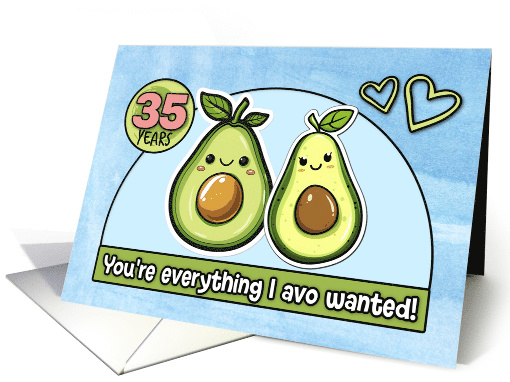 35 Year Wedding Anniversary Pair of Kawaii Cartoon Avocados card