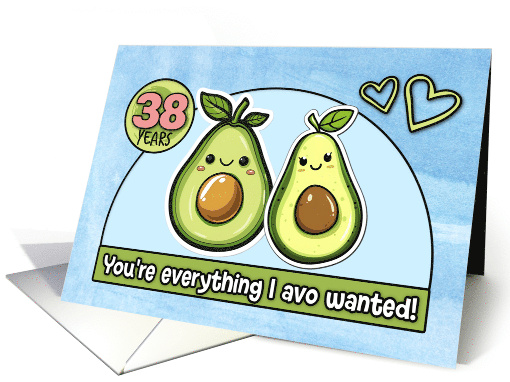 38 Year Wedding Anniversary Pair of Kawaii Cartoon Avocados card