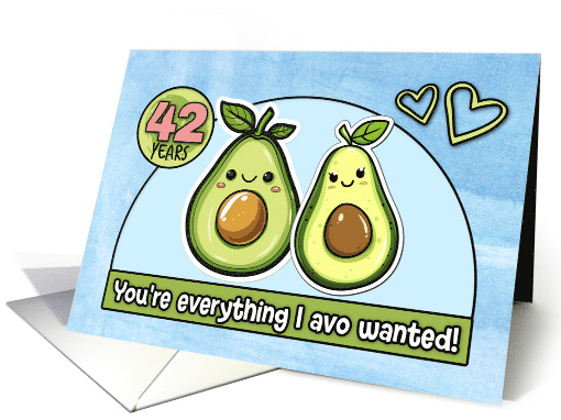 42 Year Wedding Anniversary Pair of Kawaii Cartoon Avocados card