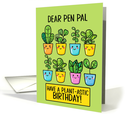 Pen Pal Happy Birthday Kawaii Cartoon Plants in Pots card (1838422)