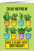 Nephew Happy Birthday Kawaii Cartoon Plants in Pots card