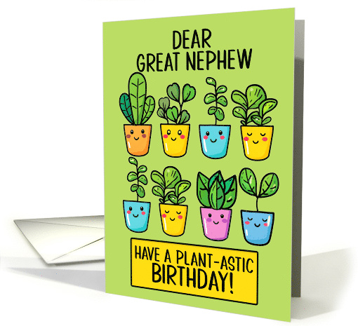 Great Nephew Happy Birthday Kawaii Cartoon Plants in Pots card