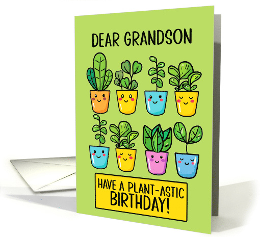 Grandson Happy Birthday Kawaii Cartoon Plants in Pots card (1838542)