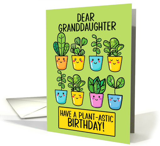 Granddaughter Happy Birthday Kawaii Cartoon Plants in Pots card