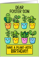 Foster Son Happy Birthday Kawaii Cartoon Plants in Pots card