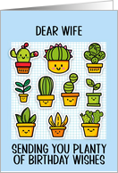 Wife Happy Birthday Kawaii Cartoon Cactus Plants in Pots card