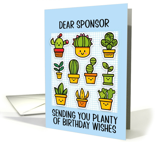 Sponsor Happy Birthday Kawaii Cartoon Cactus Plants in Pots card