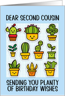 Second Cousin Happy Birthday Kawaii Cartoon Cactus Plants in Pots card