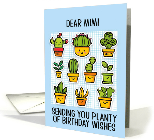 Mimi Happy Birthday Kawaii Cartoon Cactus Plants in Pots card