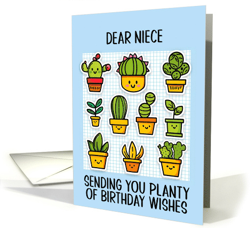Niece Happy Birthday Kawaii Cartoon Cactus Plants in Pots card